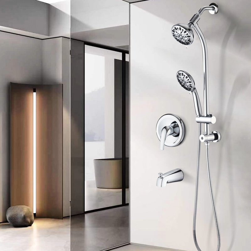 Shower With 7-setting Dual Head And Stainless Steel Slide Bar, 1.8 Gpm, Wall Mount, 59" Hose, Superior Materials Head, , Long-lasting Durability