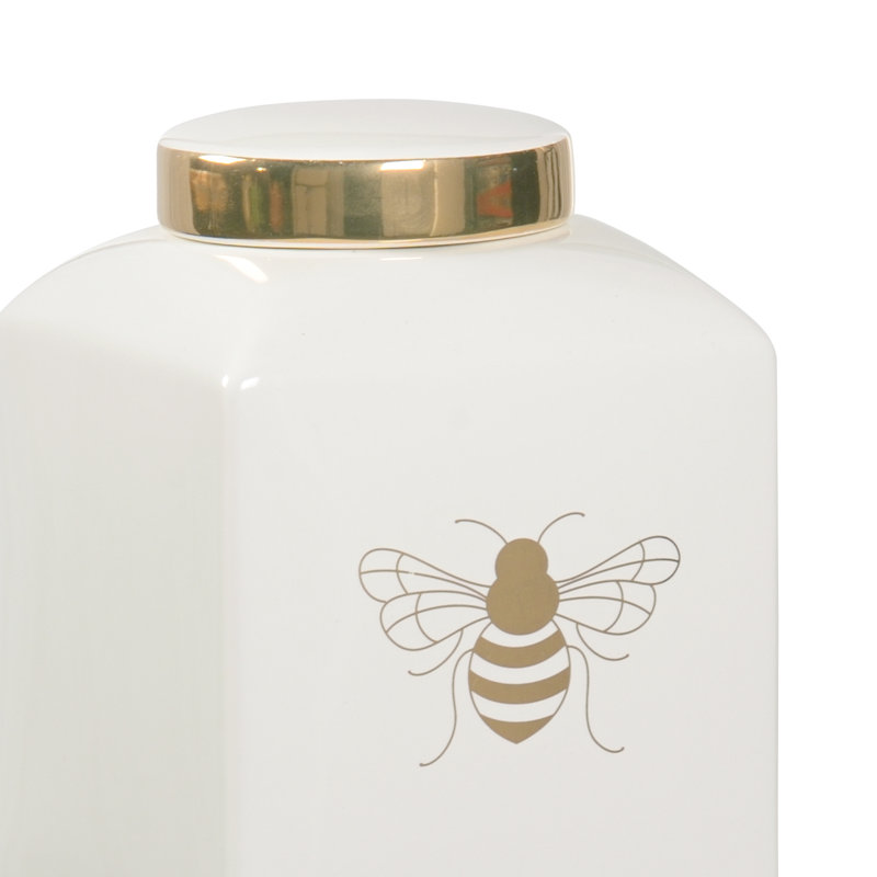 Ceramic Jar, Light Green/Gold, 9.5" H x 7" W x 7" D