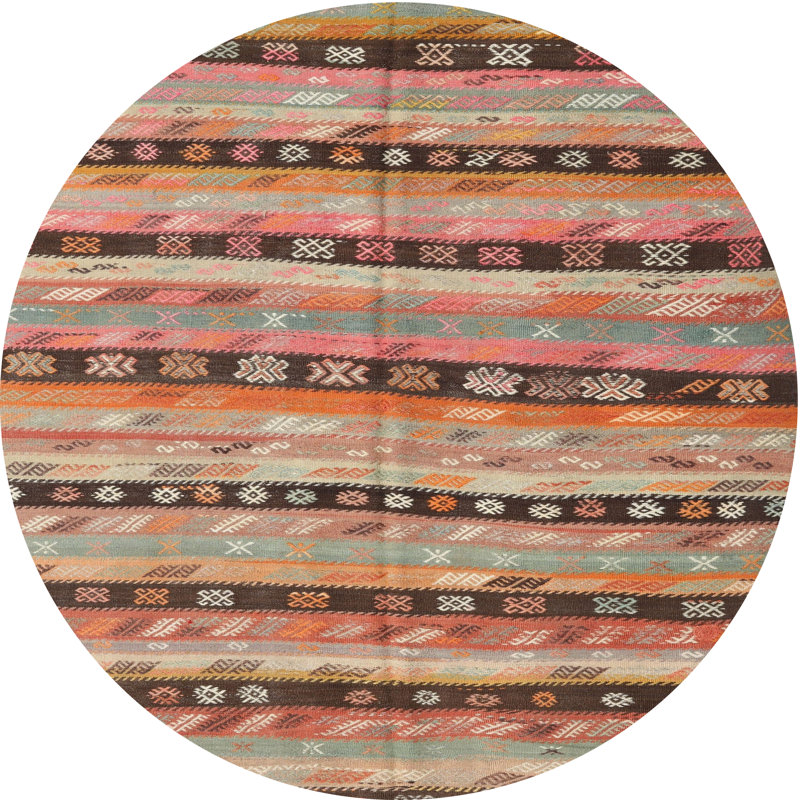 Tapis contemporain rose clair / noir, Rond 5 pi
