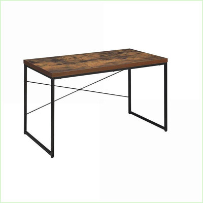 Bureau, bureau industriel l 47 po - Structure en métal noir avec plateau en bois de chêne vieilli | Chêne, métal