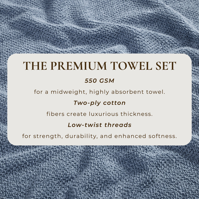 Essuie-mains 100% coton texturé, Ensemble de serviettes 6 pièces, Bleu chambray