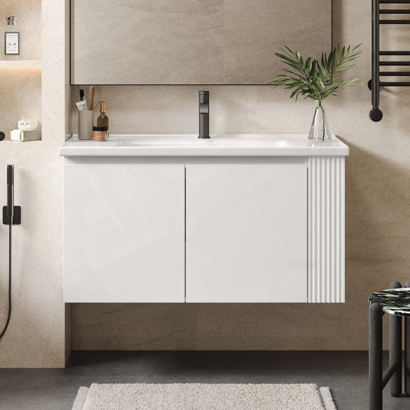 Meuble-lavabo mural flottant avec lavabo en céramique