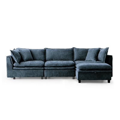 113'' Upholstered L-Shape Sectional Cloud Couch With Storage Ottoman