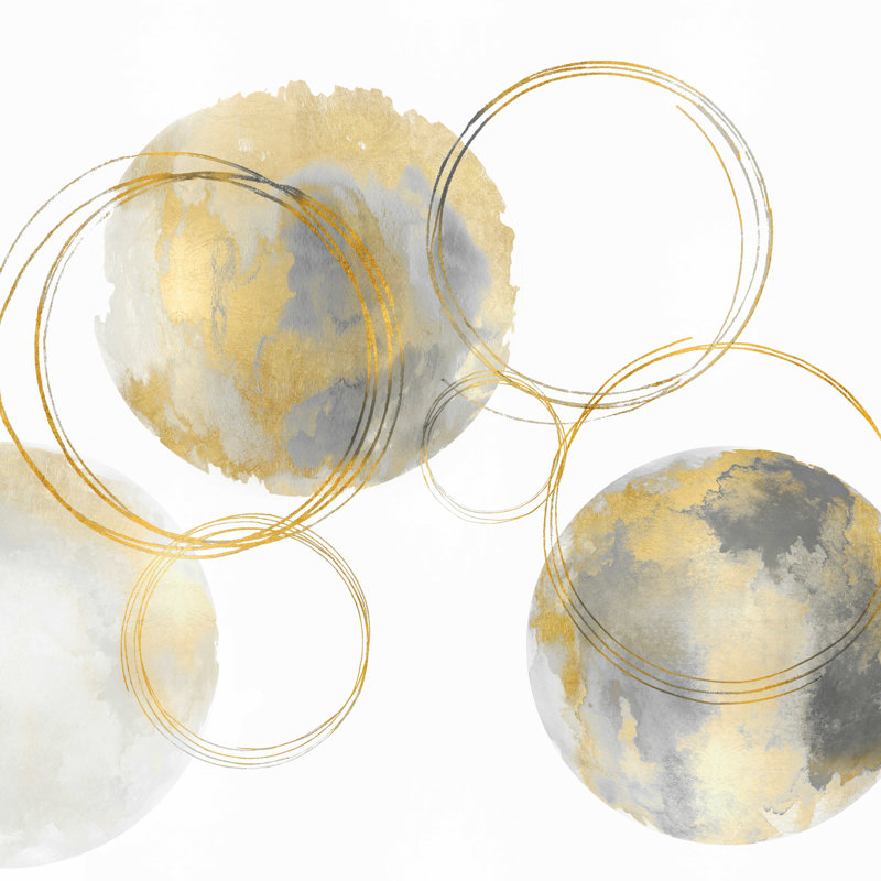 Or et cercles gris abstrait 1, H 12 po x l 12 po