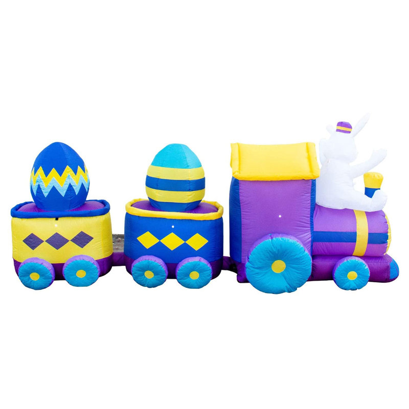Holidayana 10 Ft Long Inflatable 3 Egg Car LED Easter Bunny Train Yard Decor