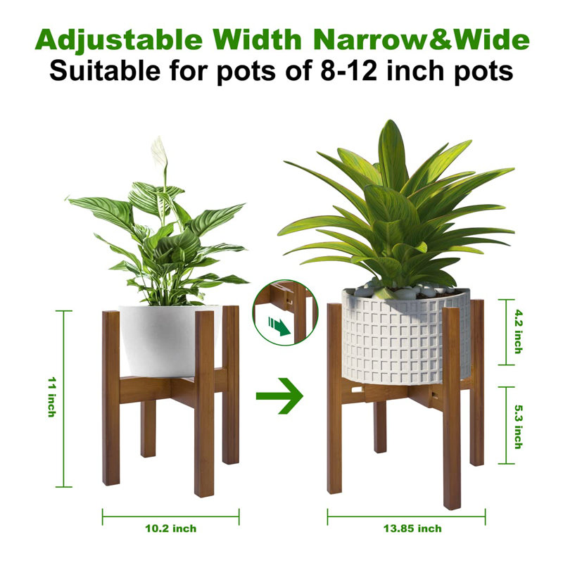 Support à plante réglable pour l'intérieur, supports à plantes modernes en bambou de style Mid-Century, support à plante stable, pots de taille ajustable