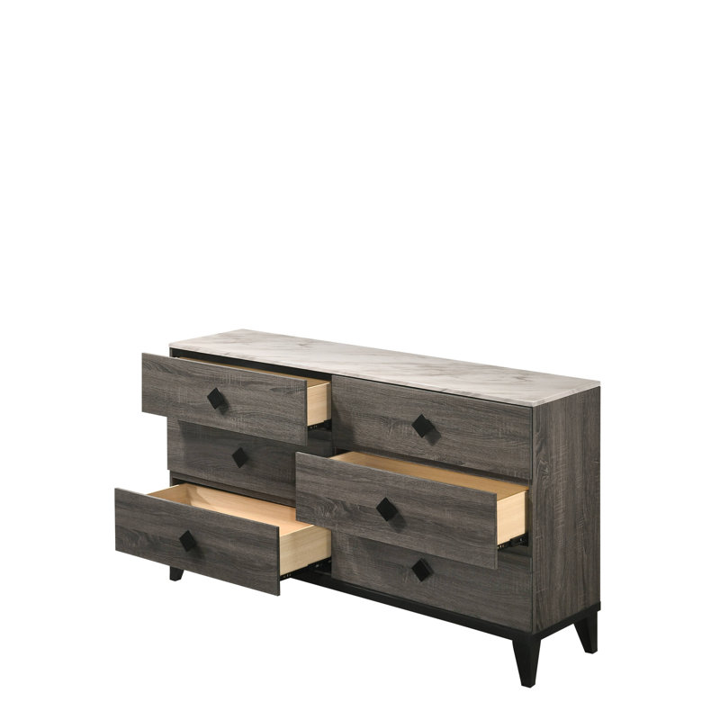 Commode double 6 tiroirs avec miroir Dobbins, Crème, crème
