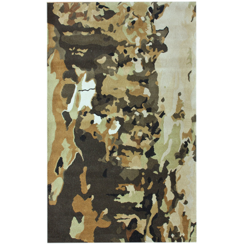Tapis vert touffeté à la main Charboneau Splatter Army, Rectangle 7'6" x 9'6"