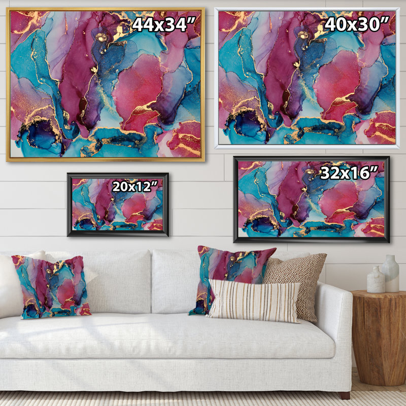 «Blue Luxury Abstract Fluid Art IV», peinture sur toile, Cadre flottant noir, H 16 po x l 32 po x P 1 po