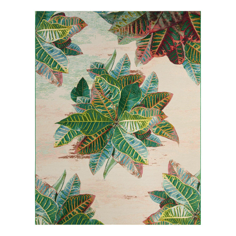 Firman Wygant Floral Machine Made Polypropylene Indoor / Outdoor Area Rug in Green/Red/Beige, Rectangle 7'1" x 10'