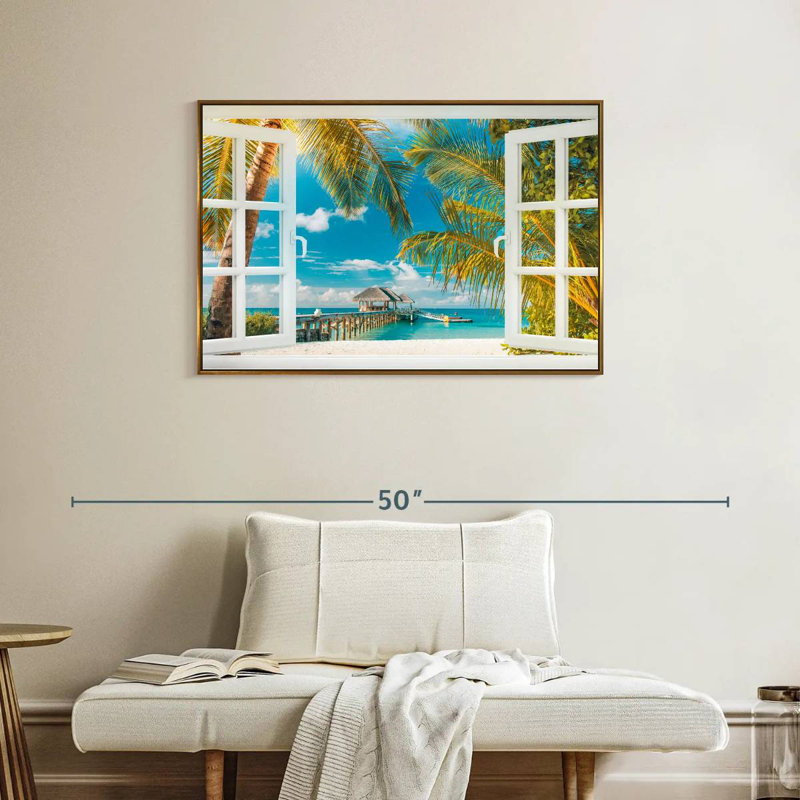 Faux scène de fenêtre, Cadre flottant doré, 37 po x 25 po