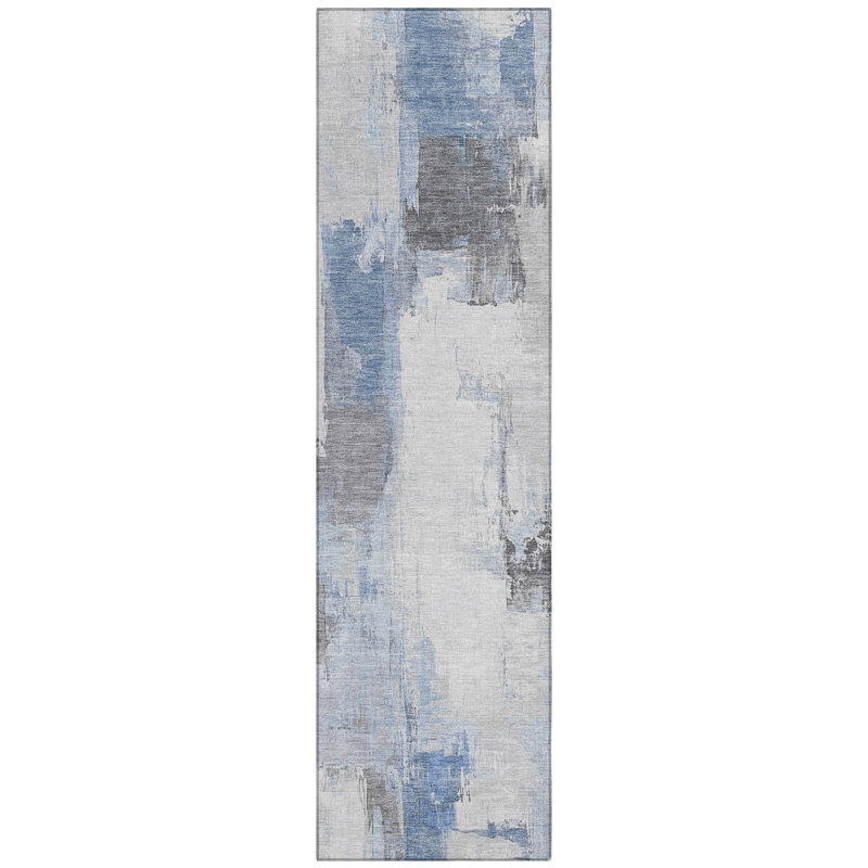 Machine Washable Indoor/Outdoor Xhevrie Denim Rug, Runner 2'3" x 7'6"
