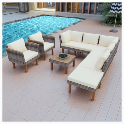 9-Piece Patio Rattan Furniture Set, Outdoor Conversation Set, Pe Rattan Sectional Sofa Set -  Winston Porter, 5D0DE6B4D9AB4DBB86070D21415F0547