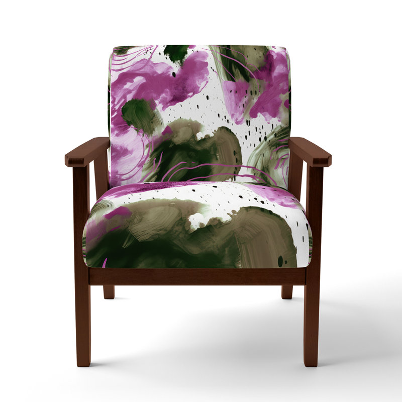 Abstract Pattern With Blue & Golden Textures II - Upholstered Modern Velvet Arm Chair, Brown, Pink/Brown/White/Green