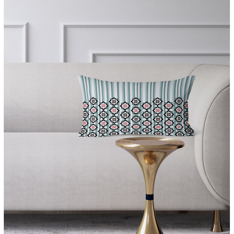 Blooming Bouquet Stripes  Rectangular Throw Pillow, White/Green