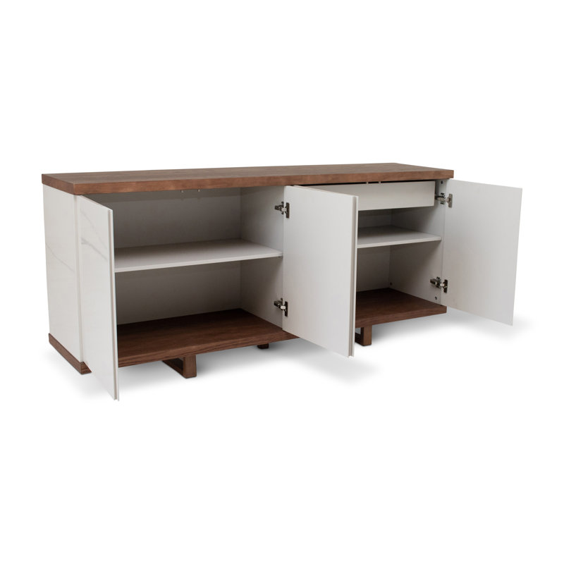 Modern Brazilian 71'' W Solid Wood Sideboard, Nogal/Off White
