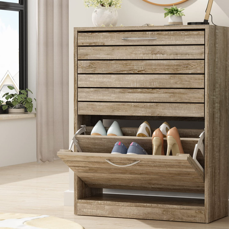 10 Pair Flip Down Shoe Storage, Brown