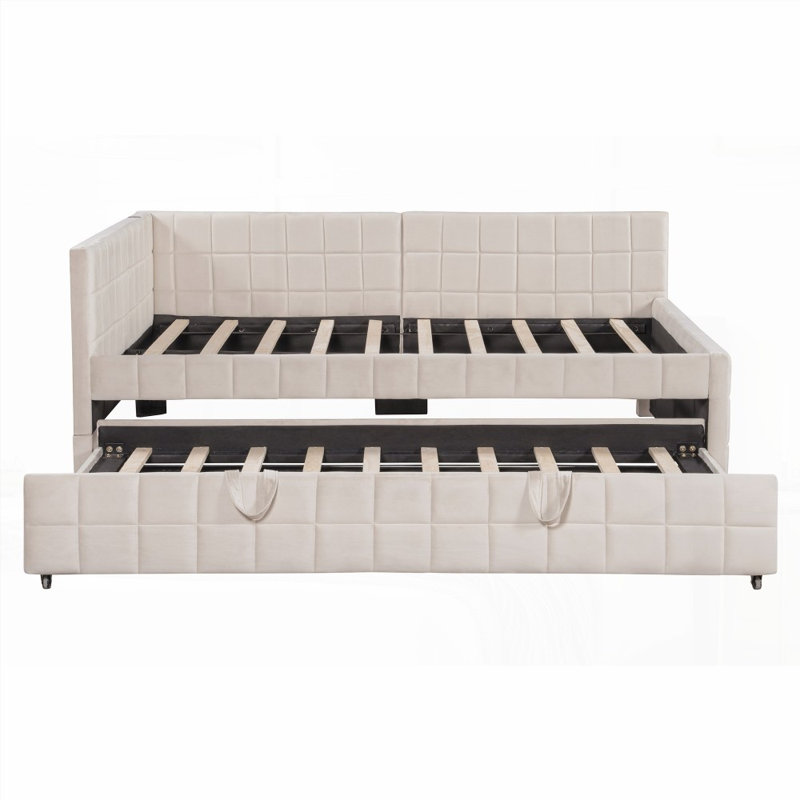 Lit de jour en L pleine grandeur avec lit gigogne escamotable et amp; Ports USB - aucun sommier requis, solide et amp; Durable