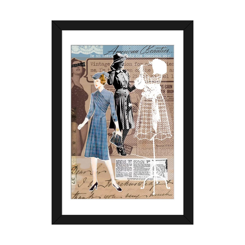«Vintage Fashion # 1» par Luz, impression sur toile tendue, H 24 po x l 16 po x P 1 po, Papier avec cadre noir, Blanc