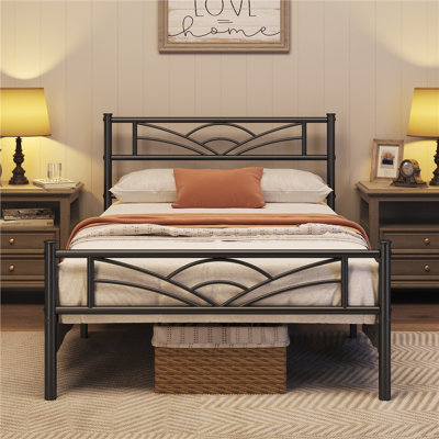 88.5cm Height Metal Bed Frame with Cloud-inspired Design Headboard