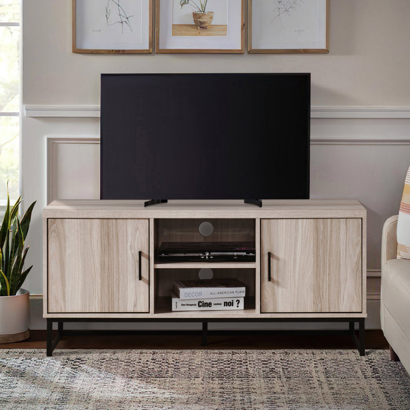 47 po Meuble télé en bois avec 2 armoires de rangement pour téléviseur de 50 po ou moins, Tendre