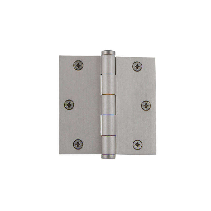 Charnière murale à boutons 3,5" avec coins carrés, Nickel satiné