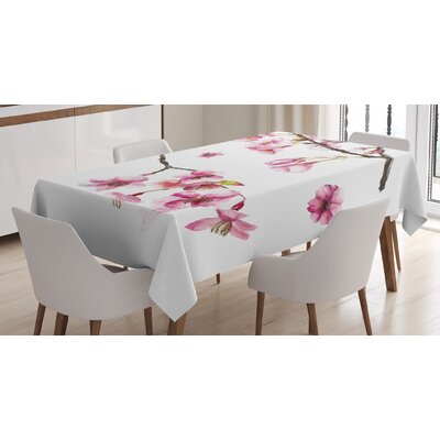 Floral Tablecloth, Cherry Blossom Sakura Branch Spring Fruit Tree Flowers Hand Drawn Style Illustration, Rectangular Table Cover For Dining Room Kitch -  East Urban Home, BB39F14FA64D4CA5AAB809116B5D845A