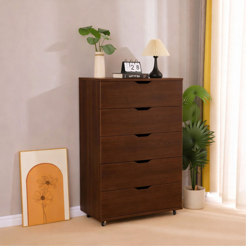 Armoire mobile à 5 tiroirs avec commode à roulettes pour commode de chambre à coucher à 5 tiroirs, l 30,71 po x P 15,75 po x H 44,49 po