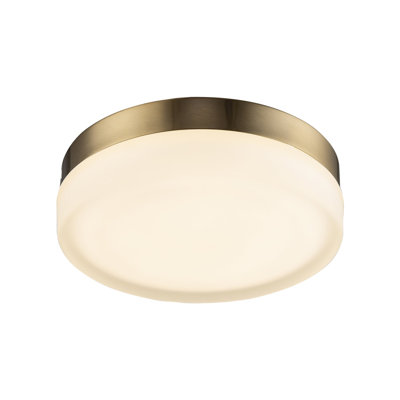 Plafonnier encastré moderne de 11 po Ebern Designs Bahoque, DEL intégrée de 25 W, diffuseur à abat-jour en verre givré, interrupteur intégré avec différentes températures de couleur (2700K-5000K), finition laiton froid
