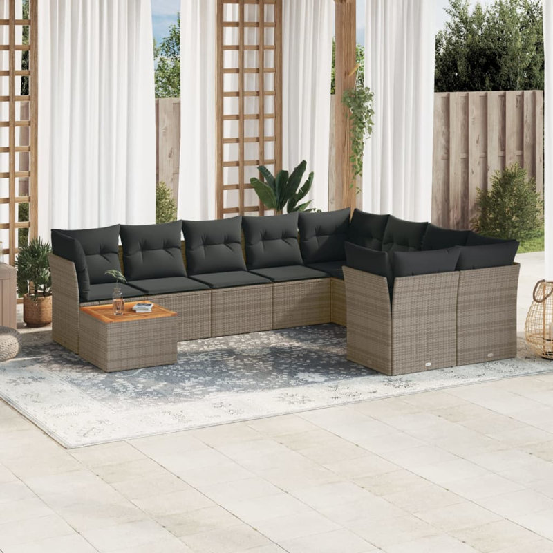Ensemble de canapé de jardin Vidaxl en PE rotin gris modulaire, adapté aux grands espaces