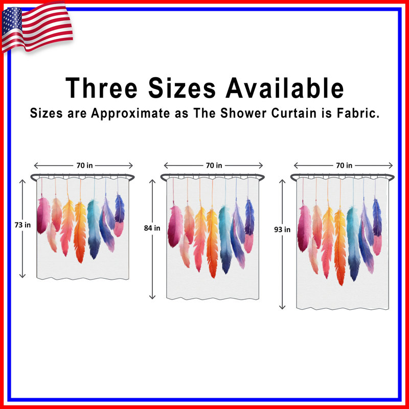 Colourful Hanging Feathers Shower Curtains Extra Long, 70in W x 72in H