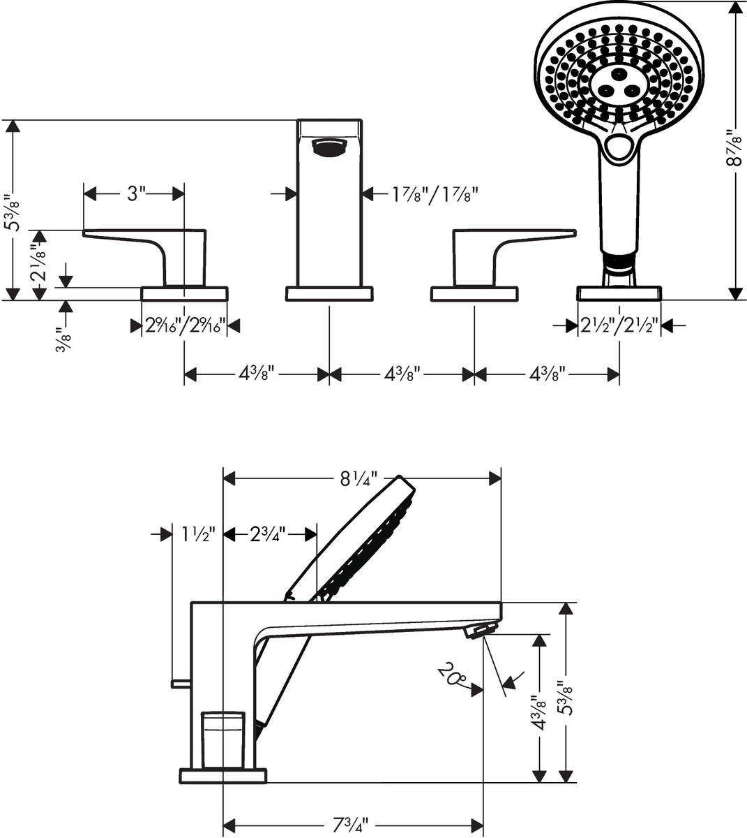 Metropol Double-Handle Deck Roman Tub Faucet, Brushed Nickel