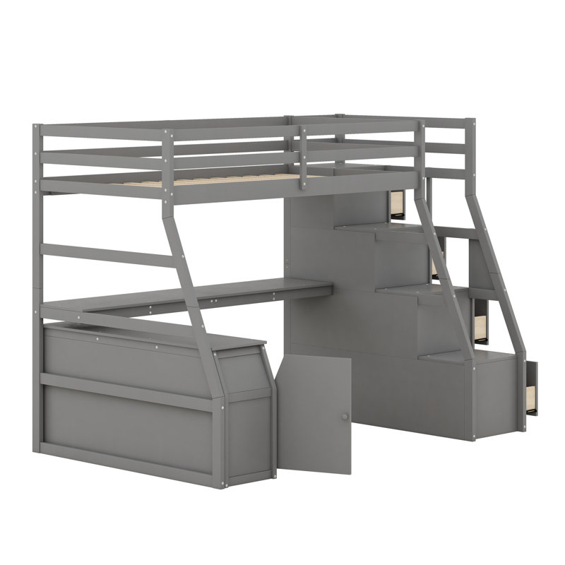 Illya Kids Twin Loft Bed with Drawers, Gray