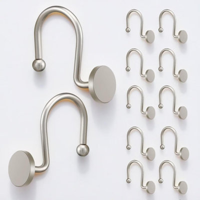 Crochets de rideau de douche, anneaux de rideau de douche en nickel, anneaux de crochets décoratifs ronds en métal antirouille pour tringles de salle de bain, ensemble de 12 crochets solides robustes