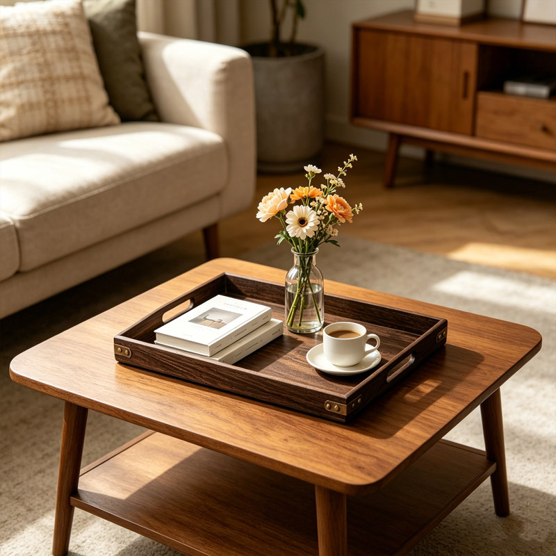 Rectangle Solid Wood Serving Tray Ottoman Tray