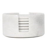 Marble Round 6 Piece Coaster Set With Holder