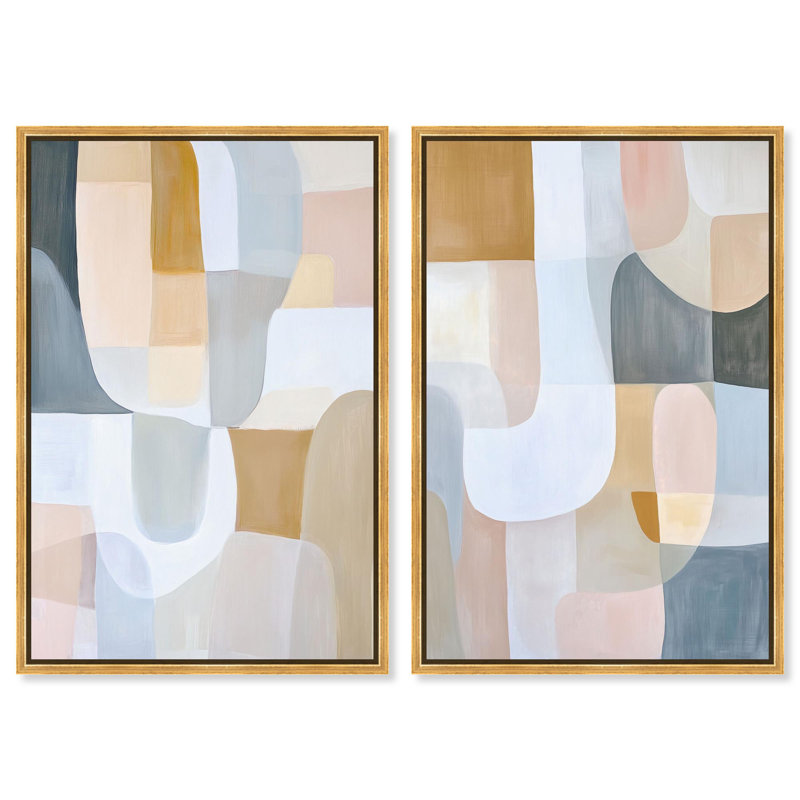 Ensemble de 2 reproductions sur toile Harmony , Impression dans un cadre flottant sans passe-parto, H 46 po x l 31 po, Doré