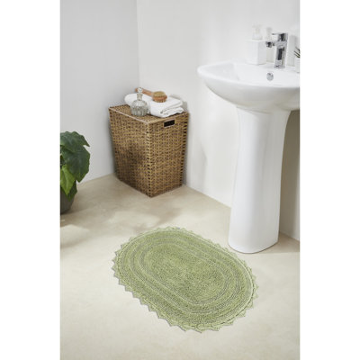 Maxeys 100% Cotton 1990 GSM Tufted Reversible Oval Bath Rug, OEKO-TEX Certified, Ultra Soft & Absorbent, Machine Washable Bathroom Rug for Sink, Vanity, & Powder Rooms, 17" x 24" Oval, Sage