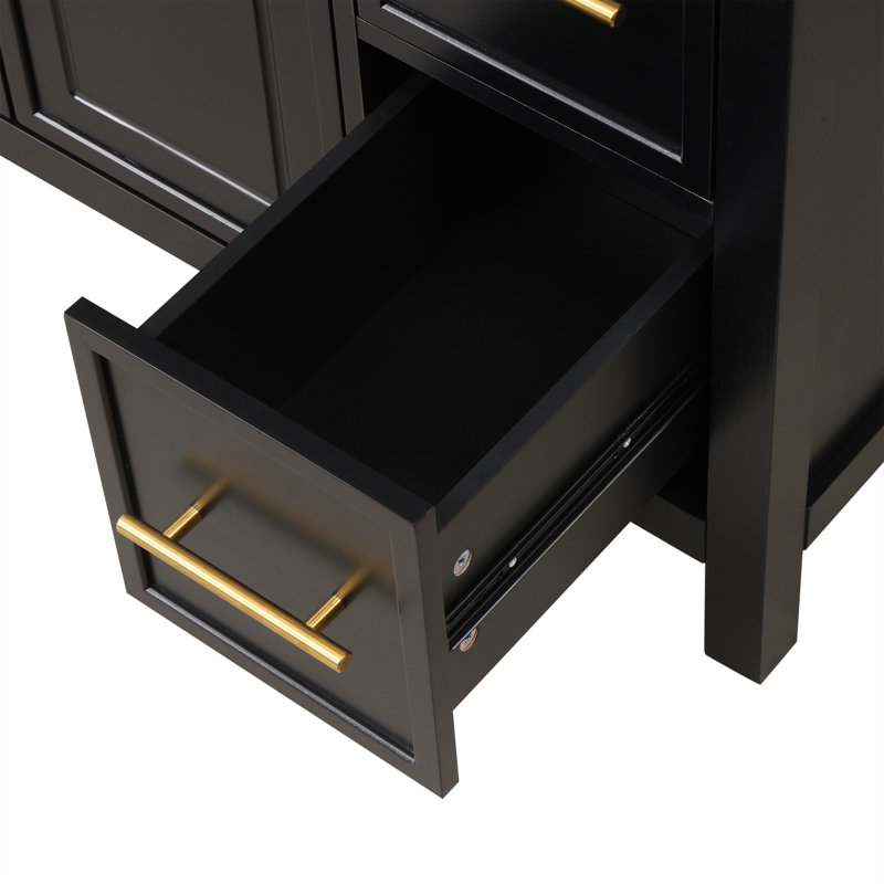 Meuble-lavabo 36 po avec comptoir de meuble-lavabo 36 po, 2 portes et 3 tiroirs, bois massif, panneaux de fibres à densité moyenne, noir