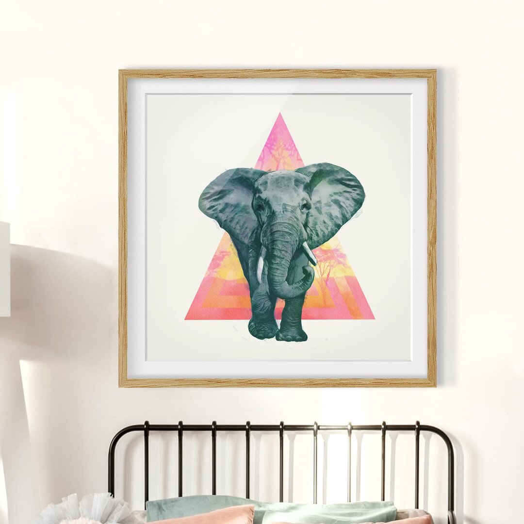 Gerahmtes Poster-Illustrations-Elefant vor Dreieck