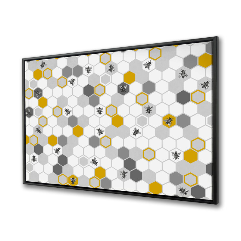 Beehive Pattern Gray Framed Canvas | Living Room Decor