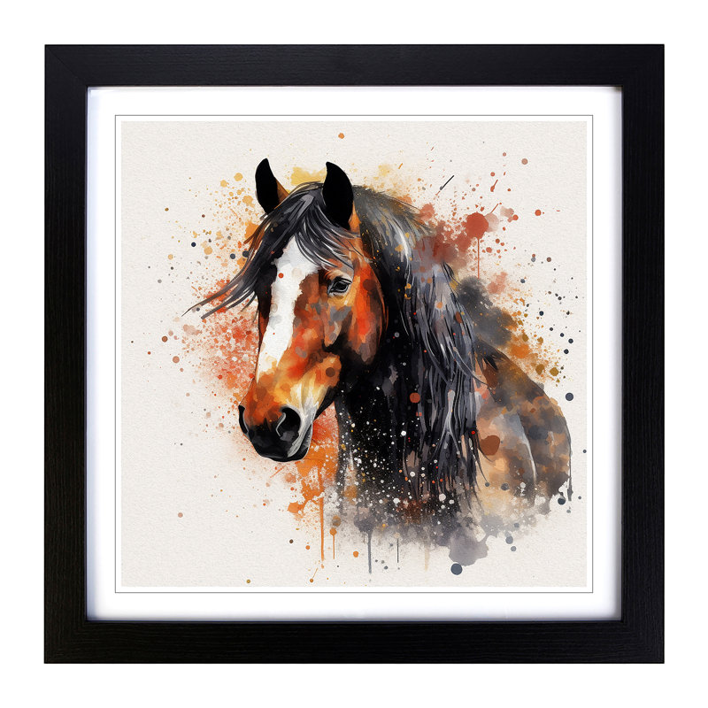 Shire Horse Splatter No.1 - Single Picture Frame Print on Wood, Black