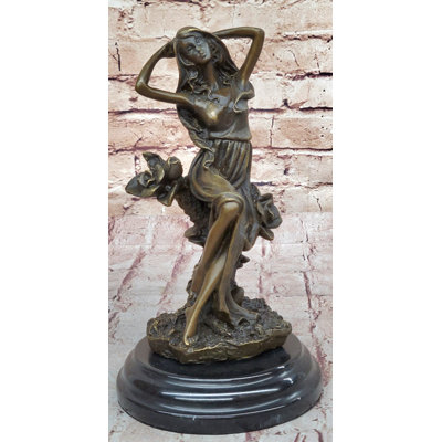 Flower Blossom Nymph Girl Bronze Statue Sculpture Figure Original 10" X 5"