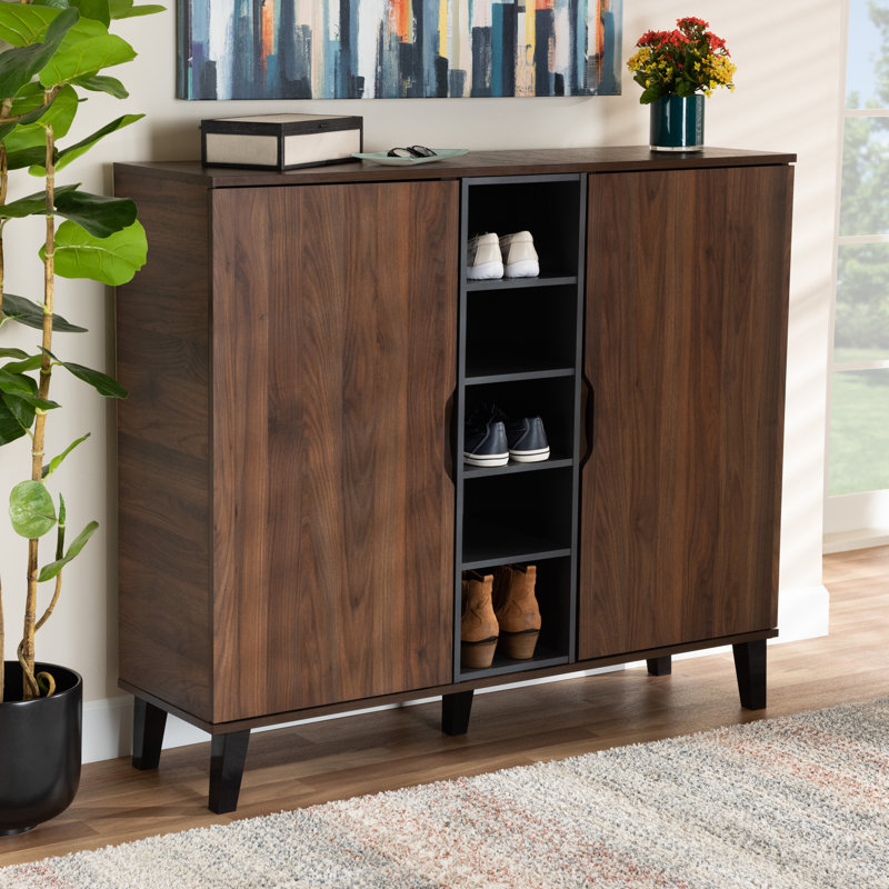 Ketter 25 Pair Shoe Storage Cabinet, Walnut Brown