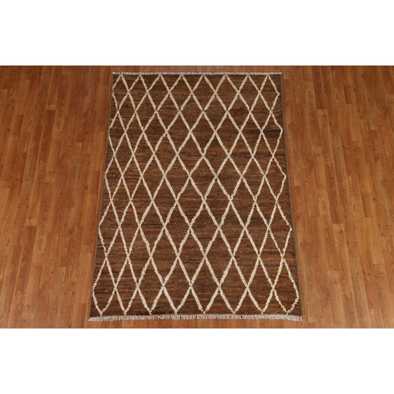 Tapis unique en laine noué à la main brun / blanc nouvel âge 4 pi 9 po x 6 pi 7 po