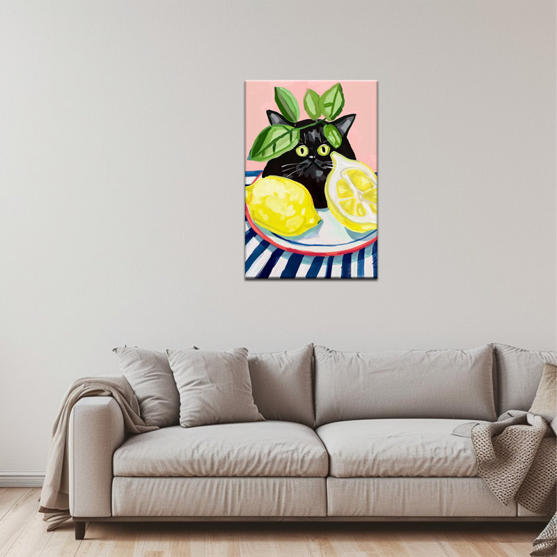  «Lemon Kitchen», art mural ludique, chat et agrume, impressions rustiques lumineuses pour décoration murale de salle à manger, 32 po x 48 po