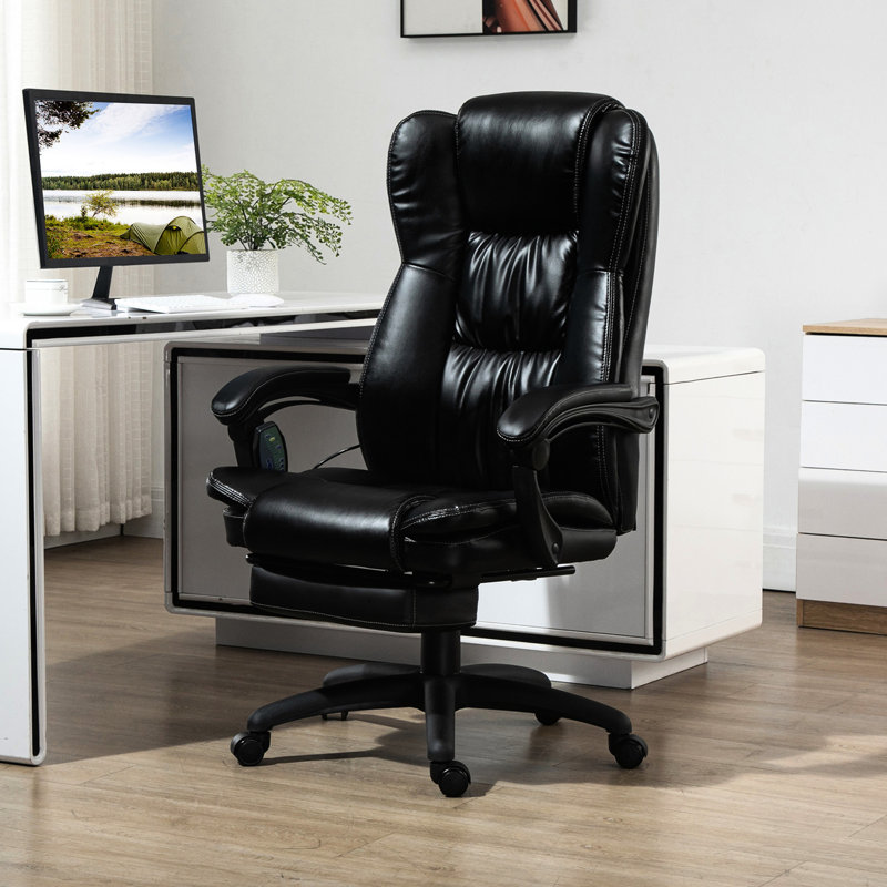 Fauteuil de massage avec 6 vibrations, 5 modes, cuir PU, inclinable, réglable, pivotant à 360 °, repose-pieds rétractable, massage par vibration en cuir noir, options, réglable et réglable