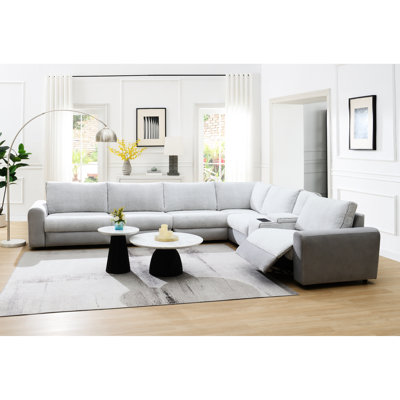 Canapé modulaire inclinable électrique en sherpa et velours Tarrance