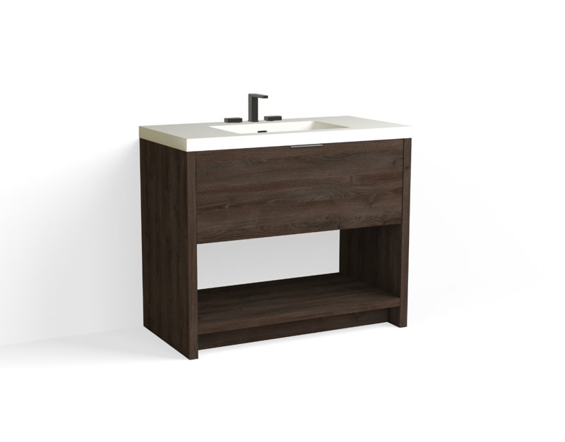 Vista 42" W Freestanding Single Bathroom Vanity, White Matte, White Nanomatte/Satin Nickel, 8" Widespread