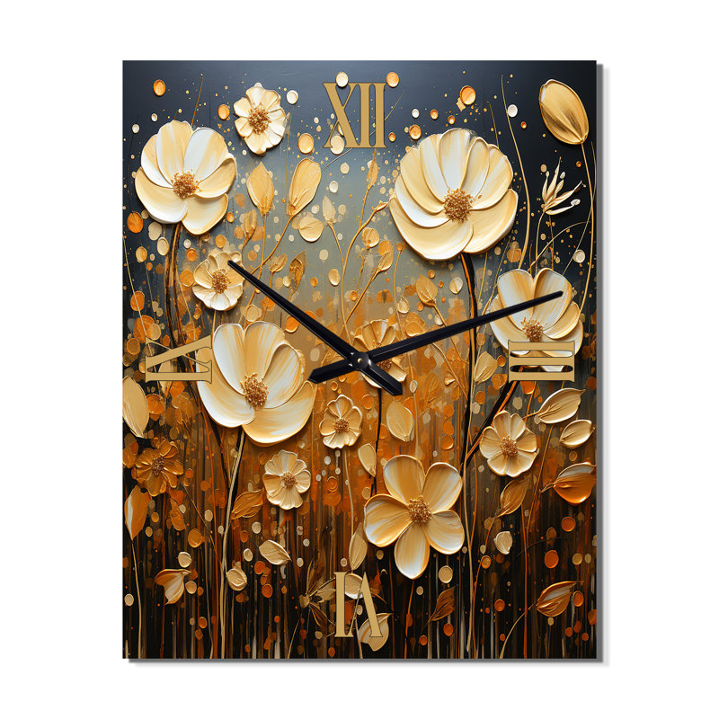 Horloge murale moderne à motif de pétales de fleurs sauvages, Médium